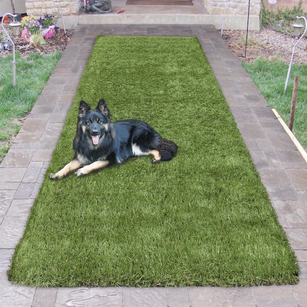 Meadowland Collection Waterproof Solid Indoor/Outdoor 3 ft. x 12 ft. Green Artificial Grass Runner Rug