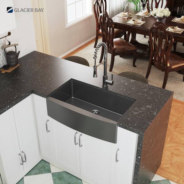 Gunmetal Black Stainless Steel 33 in. 18-Gauge Single Bowl Farmhouse Front Kitchen Sink