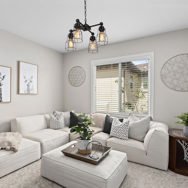 Black Chandelier 4-Light Matte Black Tiered Modern Chandelier Kitchen Island Pendant Light Industrial Chandelier