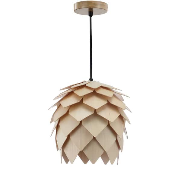 Simon 11.75 in. 1-Light Natural/Black Pinecone Wood LED Pendant