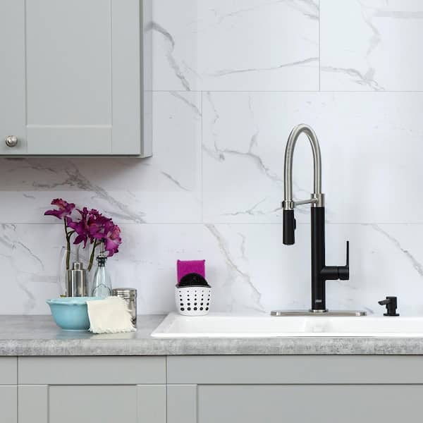 25.6 in. L x 14.8 in. W Carrara Marble No Grout Vinyl Wall Tile (21 sq. ft./case)