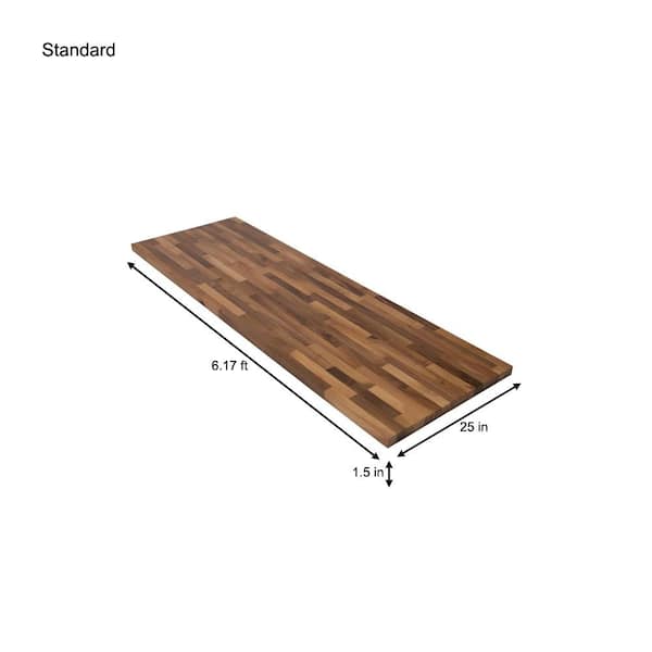 6 ft. L x 25 in. D Unfinished Walnut Solid Wood Butcher Block Countertop With Eased Edge