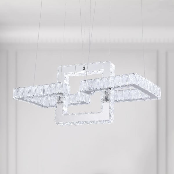 Jefferson 3- Light Clear/Chrome Unique Geometric Integrated LED Chandelier with Crystal Accents