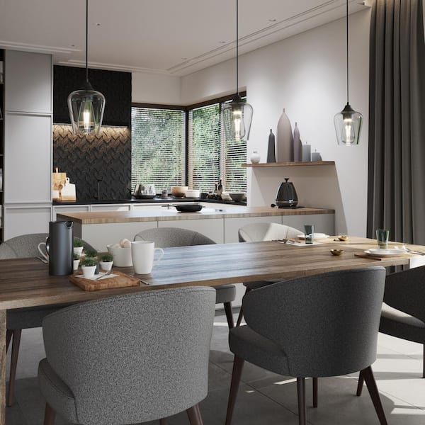 5 in. W x 6 in. H 1-Light Matt Black Pendant with Clear Glass Shade