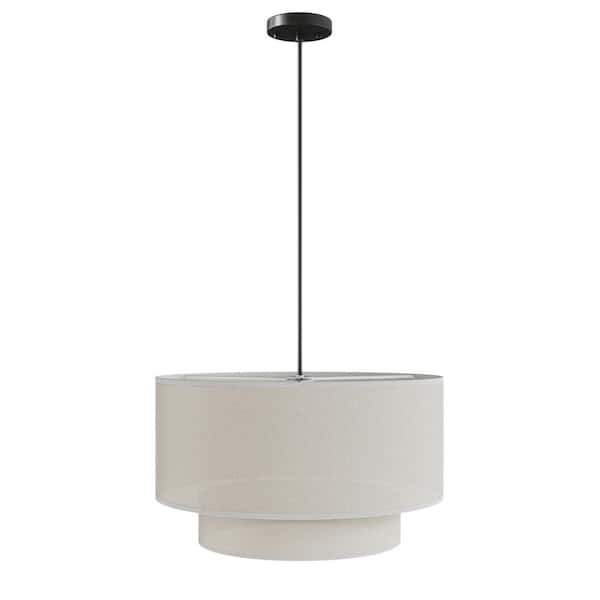 Modern 20 in. 3-Light Drum Chandelier Hanging Lamp Fixture with 2-Tier Linen Fabrics Lampshade