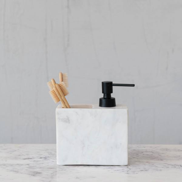 Modern Marble Soap Dispenser with Pump and Toothbrush Holder in White and Black