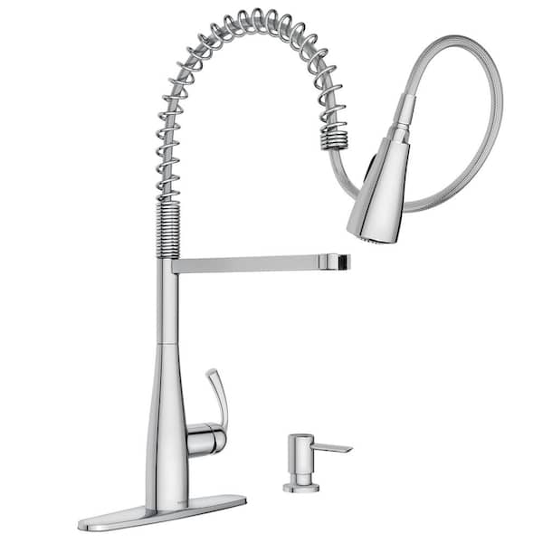 Essie Single-Handle Pre-Rinse Spring Pulldown Sprayer Kitchen Faucet with Power Clean in Chrome