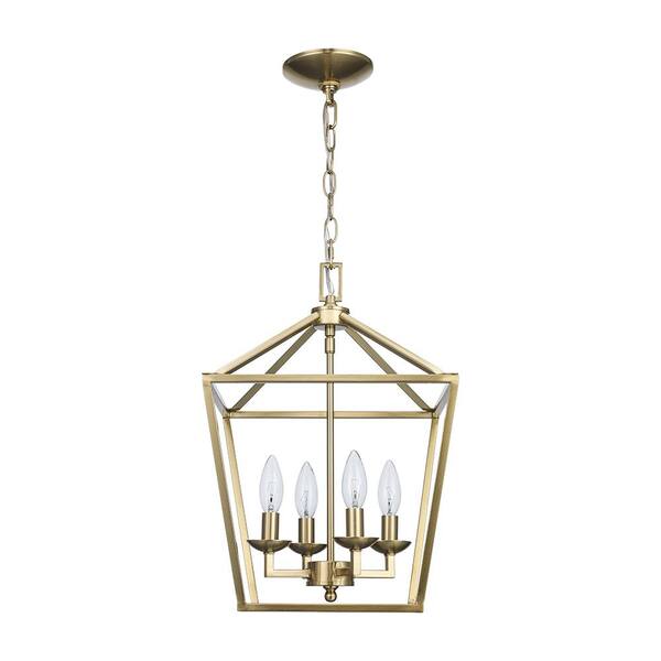 Weyburn 4-Light Gold Farmhouse Chandelier Light Fixture with Caged Metal Shade