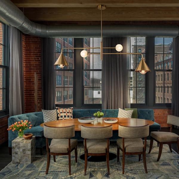 Hazel 4-Light Brass Modern Linear Island Chandelier with Glass Shades