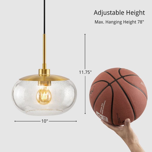 1-Light Modern Antique Brass Pendant Light with Seeded Glass Shade