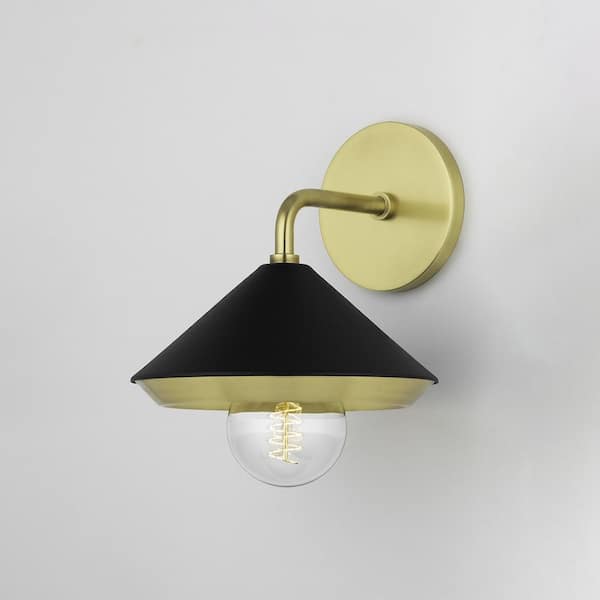 Marnie 1-Light Aged Brass Wall Sconce with Black Shade