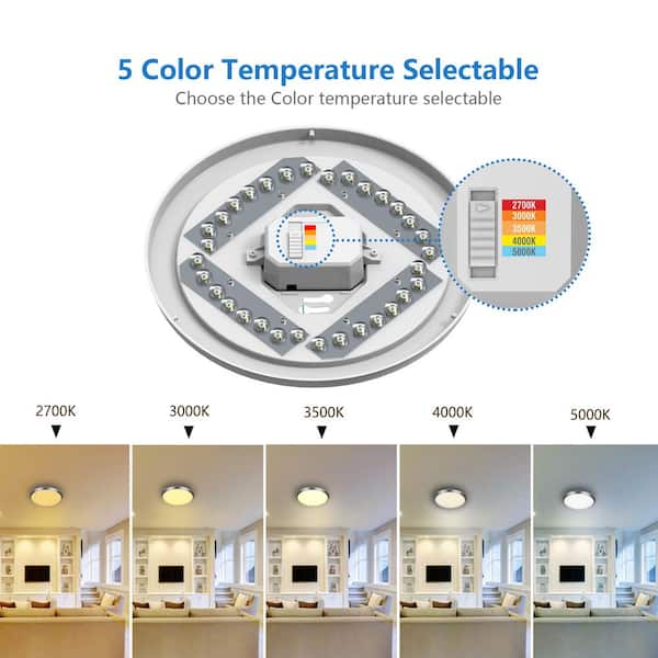 14 in. Light Brushed Nickel and Oil-Rubbed Bronze Adjustable CCT Integrated LED Flush Mount with Interchangeable Trim