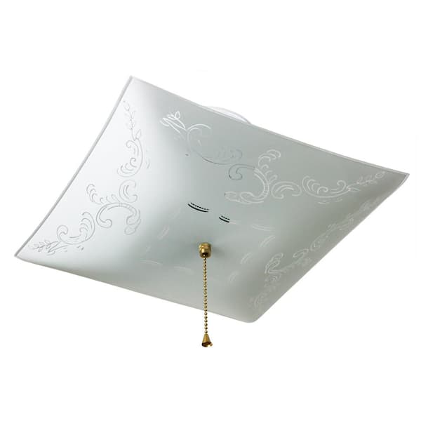 12 in. 2-Light Square White Decorative Ceiling Semi-Flush Mount Light with Ornate Decorative Glass and Pull Chain