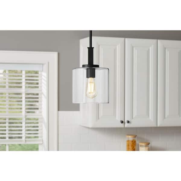 Kendall Manor 1-Light Matte Black Mini Pendant Hanging Light, Kitchen Pendant Lighting with Clear Glass Shade