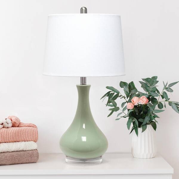 26.25 in. Sage Green Classix Modern Ceramic Droplet Table Lamp with White Fabric Shade