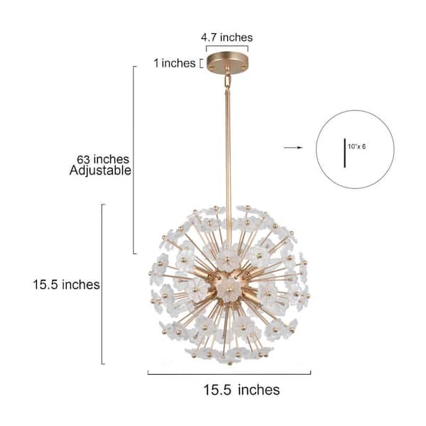 Modern Gold Sputnik Bedroom chandelier, 6-Light Dining Room Island Pendant Light Fixture with Flower Glasses