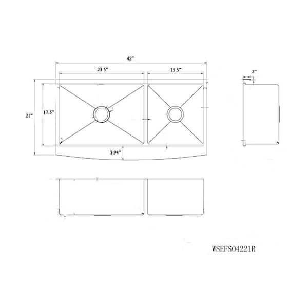 Workstation 42 in. Farmhouse Apron 16G Double Bowl Stainless Steel Kitchen Sink w/ Integrated Ledge- 15mm Tight Radius