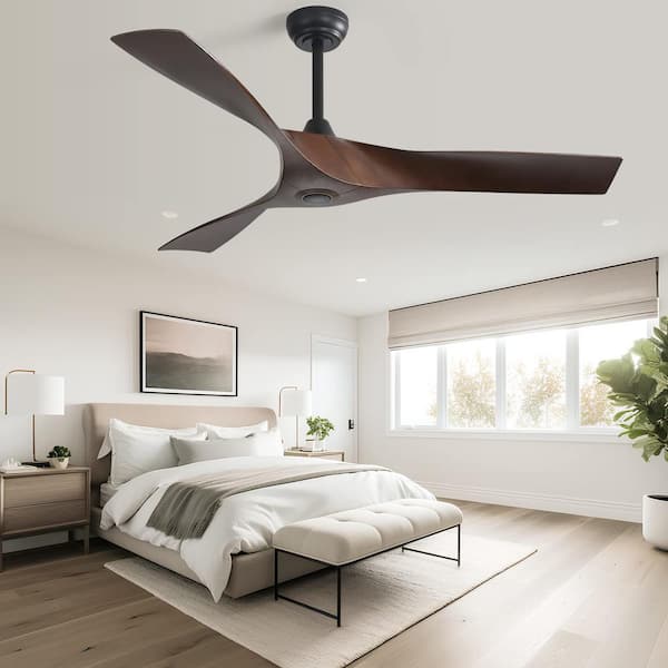 52 in. Indoor/Outdoor Black Ceiling Fan No Light With Remote 3 Curved ABS Blades