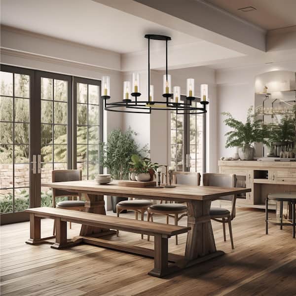 Hillstone 8-Light Sand Black and Soft Brass Island Chandelier for Dining Room with No Bulbs Included