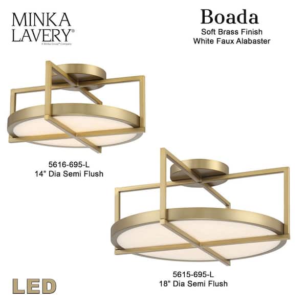 Boada 14 in. 1-Light Soft Brass LED Semi-Flush Mount with White Faux Alabaster Diffuser