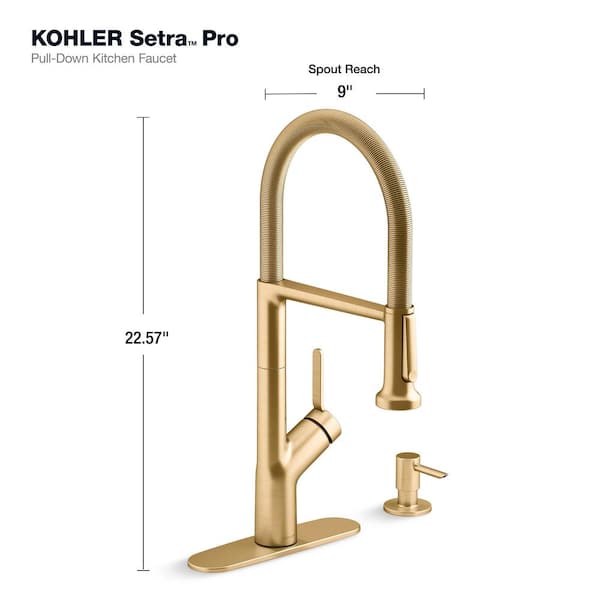 Setra Single-Handle Semi-Professional Kitchen Sink Faucet with Soap Dispenser in Vibrant Brushed Moderne Brass