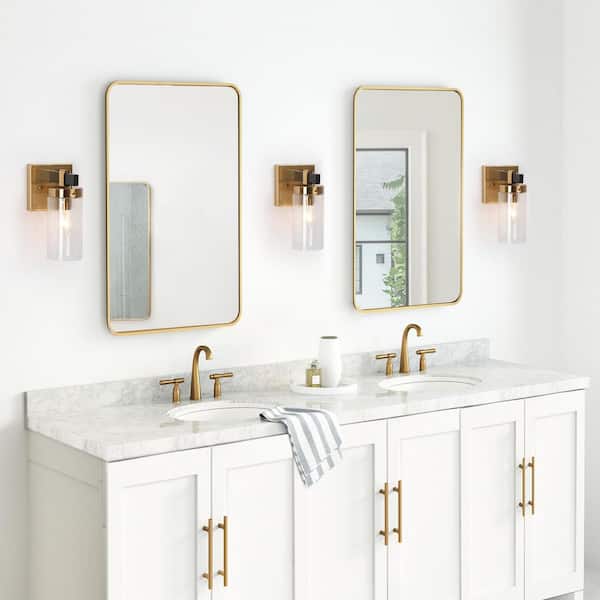 Musom 1-Light Modern Brass Gold Wall Sconce, Seeded Glass Black Bathroom Vanity Light, Powder Room DIY Tube Bath light