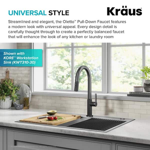 Oletto Single Handle Pull-Down Kitchen Faucet in Matte Black/Spot Free Black Stainless Steel