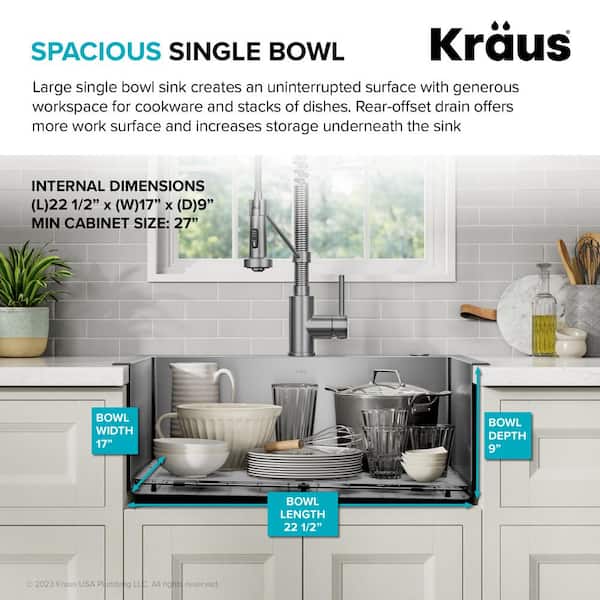 Loften Stainless Steel 25in. Single Bowl Drop-in/Undermount Kitchen Sink with Pull Down Faucet in Spot Free Stainless