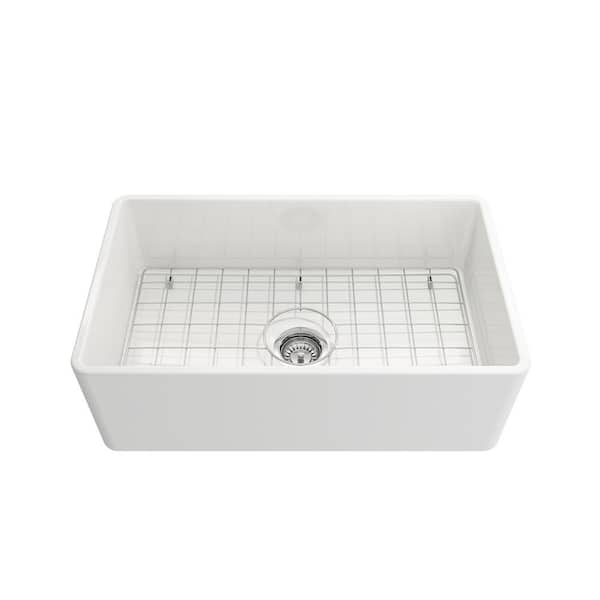 Farmhouse Apron-Front Fireclay 30 in. Single Bowl Kitchen Sink in White with Bottom Grid