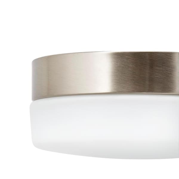 Hanafin 9 in. Light Brushed Nickel Adjustable CCT Integrated LED Flush Mount with Glass Shade and Pull Chain