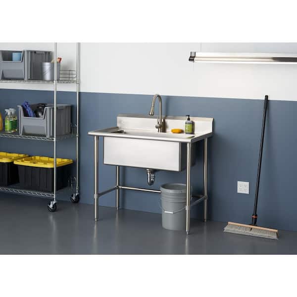 41.7 in. x 24 in. x 49.2 in. Stainless Steel Utility Sink with Pull out Faucet