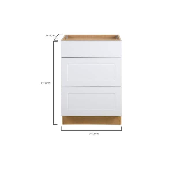 Cambridge White Plywood Assembled Base Kitchen Cabinet with 3-Soft Close Drawers (24 in. W x 24.5 in. D x 34.5 in. H)