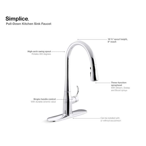 Simplice Single Handle Pull-Down Sprayer Kitchen Sink Faucet in Vibrant Brushed Moderne Brass