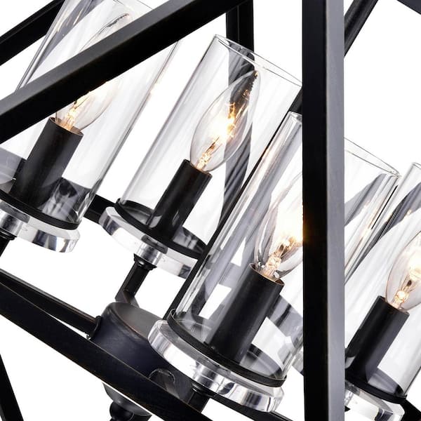 Renzo 4-Light Antique Black Geometric Iron Modern Farmhouse Cage Chandelier with Clear Glass Shades