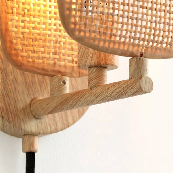 Amud - 3.68 in. 1-Light Natural Wall Sconce, Dimmable, Plug in, with Wicker Shade, No Bulb Included
