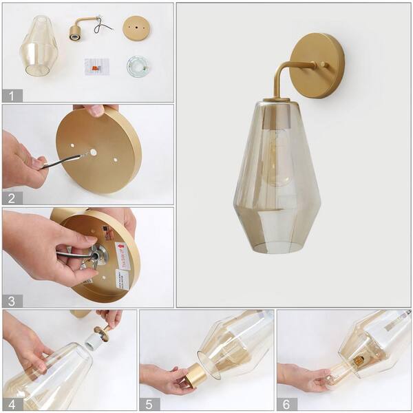 Modern Geometric Wall Sconce Mila Transitional 1-Light Brass Gold Tube Vanity Light with Frosted Glass Shade