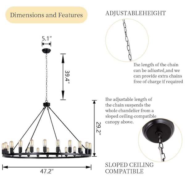 Bismarck 24-Light Black Candle Style Wagon Wheel Chandelier