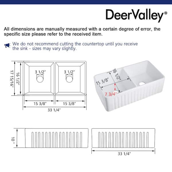 Eclipse White Ceramic 33 in. L 50/50 Rectangular Double Basin Farmhouse Apron Kitchen Sink with Grid and Strainer