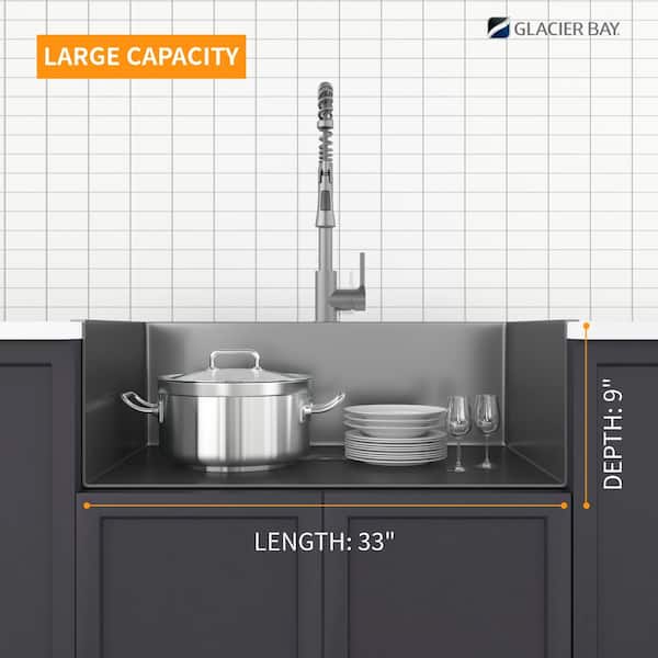 Gunmetal Black Stainless Steel 33 in. 18 Gauge Single Bowl Drop-in Kitchen Sink