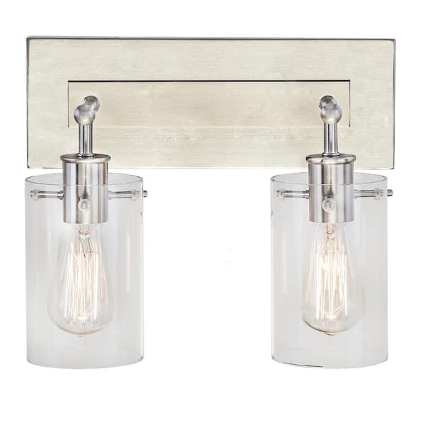 Regan 12.75 in. 2-Light Brushed Nickel Vanity Light with Clear Glass Shades