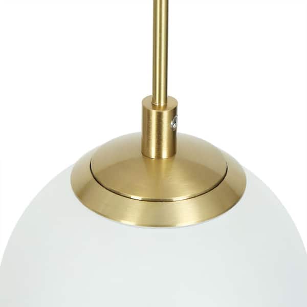 Swane Modern 31.5 in. 5-Light Integrated LED Brass Linear Chandelier Lighting, Globe Frosted Glass Pendant Light Fixture