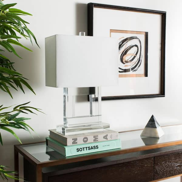 Town 20.5 in. Clear Square Crystal Column Table Lamp with White Shade