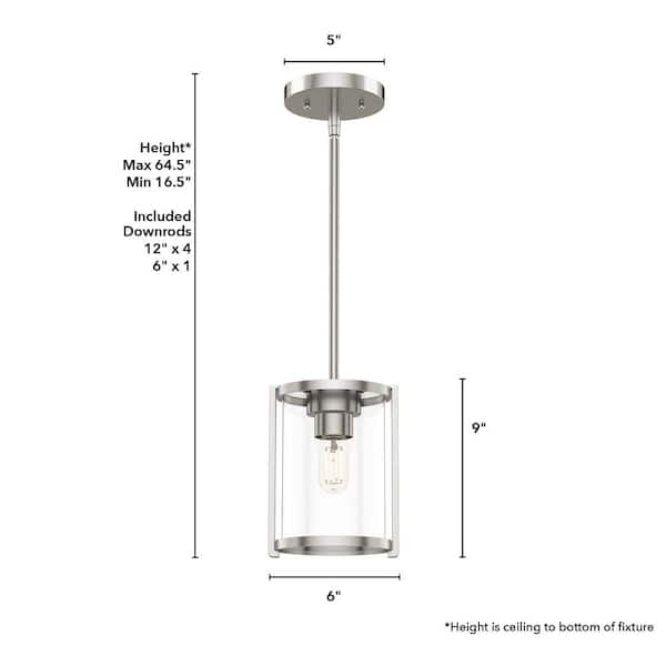 Astwood 1 Light Brushed Nickel Mini Pendant with Glass Shade Kitchen Light