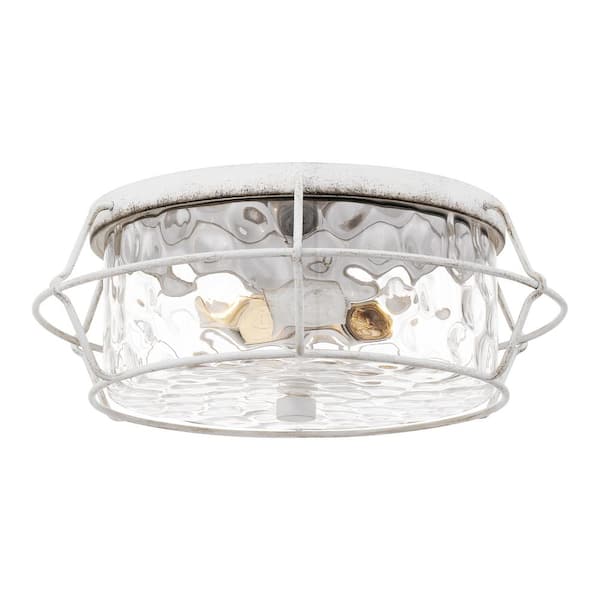 Farragut 13.75 in. 3-Light Antique White Semi-Flush Mount with Clear Water Glass