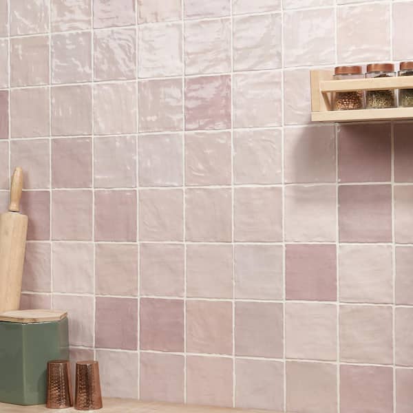 Kingston Pink 4 in. x 4 in. Glazed Ceramic Wall Tile (5.38 sq. ft./case)