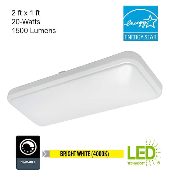 24 in. x 12 in. Classic White Rectangle LED Flush Mount Ceiling Light 4000K Bright White 1500 Lumens Dimmable