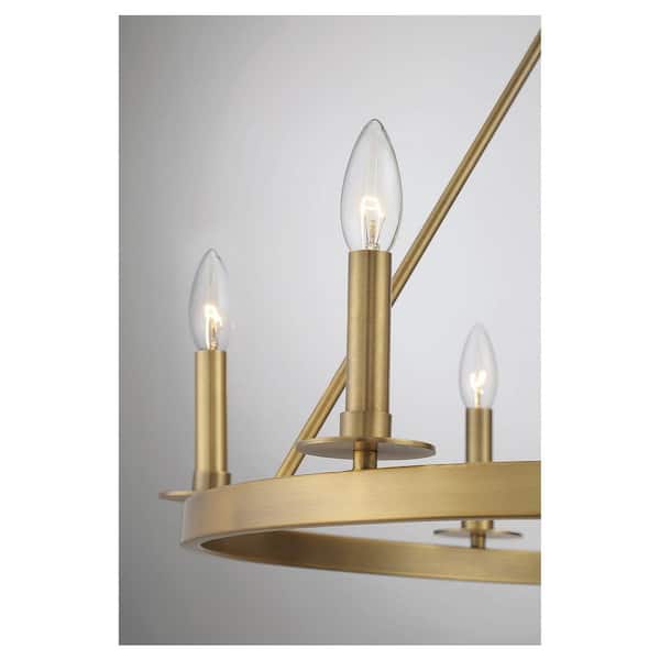 26 in. W x 22 in. H 6-Light Natural Brass Wagon Wheel Metal Chandelier with No Bulbs Included