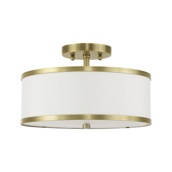 Cameron 2 Light Antique Brass Semi Flush Mount