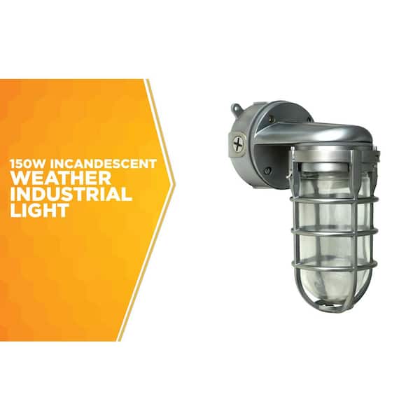 Industrial 1-Light Brushed Steel Outdoor Weather Tight Flushmount Wall Light Fixture