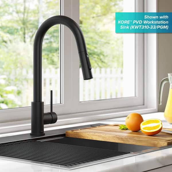 Oletto Single Handle Pull Down Sprayer Kitchen Faucet in Matte Black